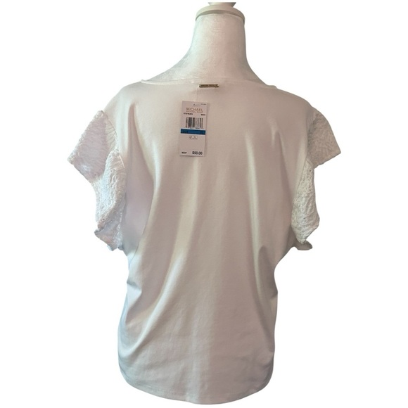 Michael Kors Cream Ruffled Flutter Sleeve Blouse MSRP $98.00 - Picture 5 of 8